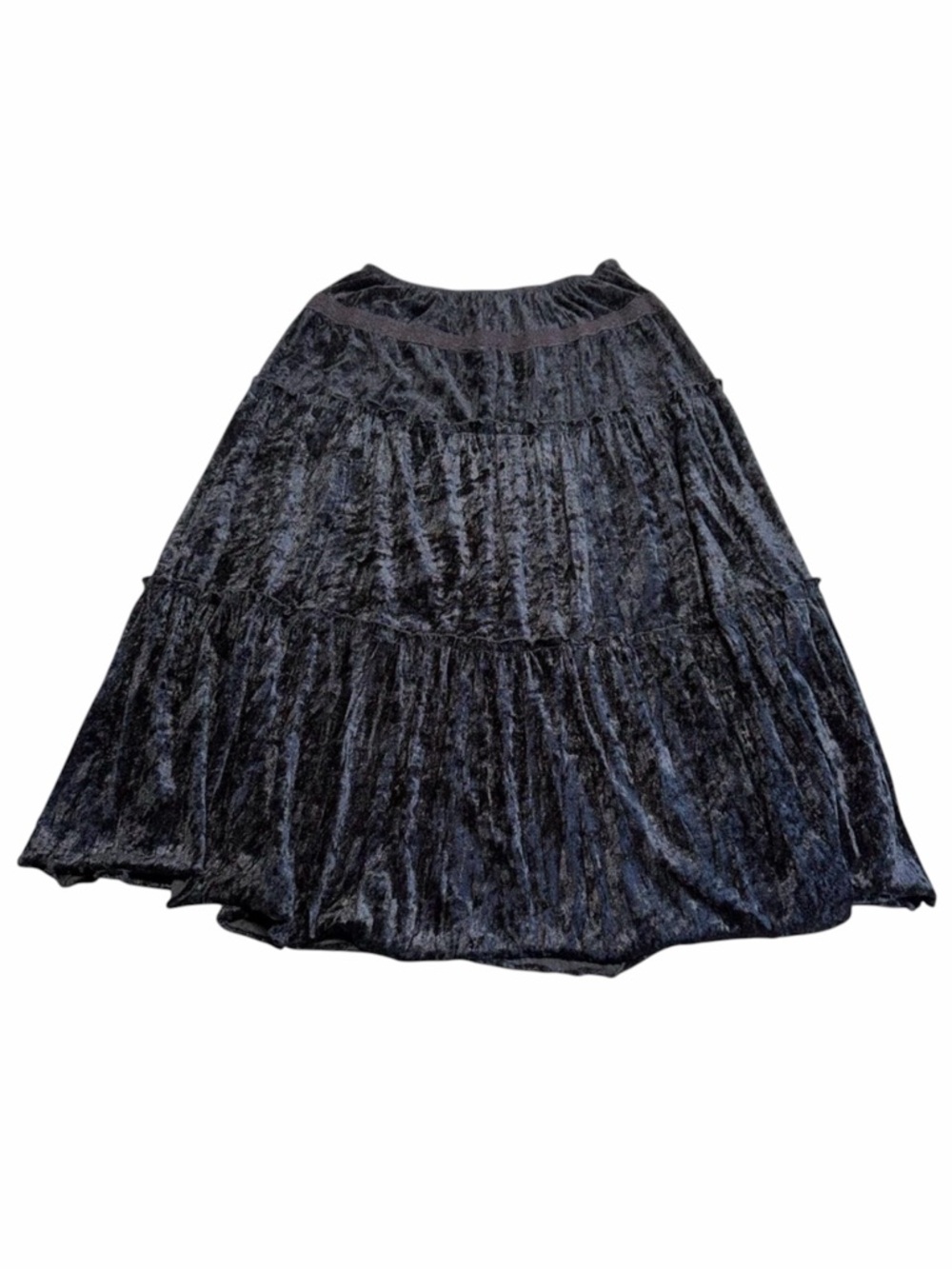 Vintage 90’s Crushed Velvet Tired Midi Skirt Women’s Small Black Whimsigoth